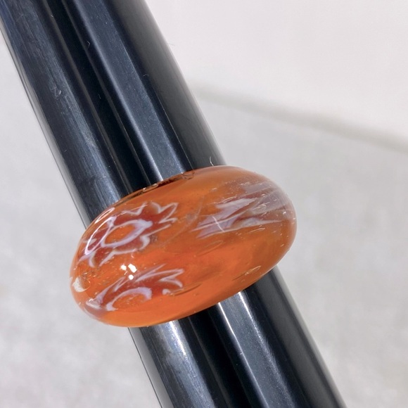 Vintage Art Glass Handmade Orange Red White Band Ring - Picture 12 of 12